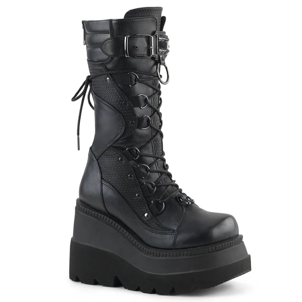 Demonia Shaker-70 Black Vegan Leather Mid-Calf Bo… - image 1